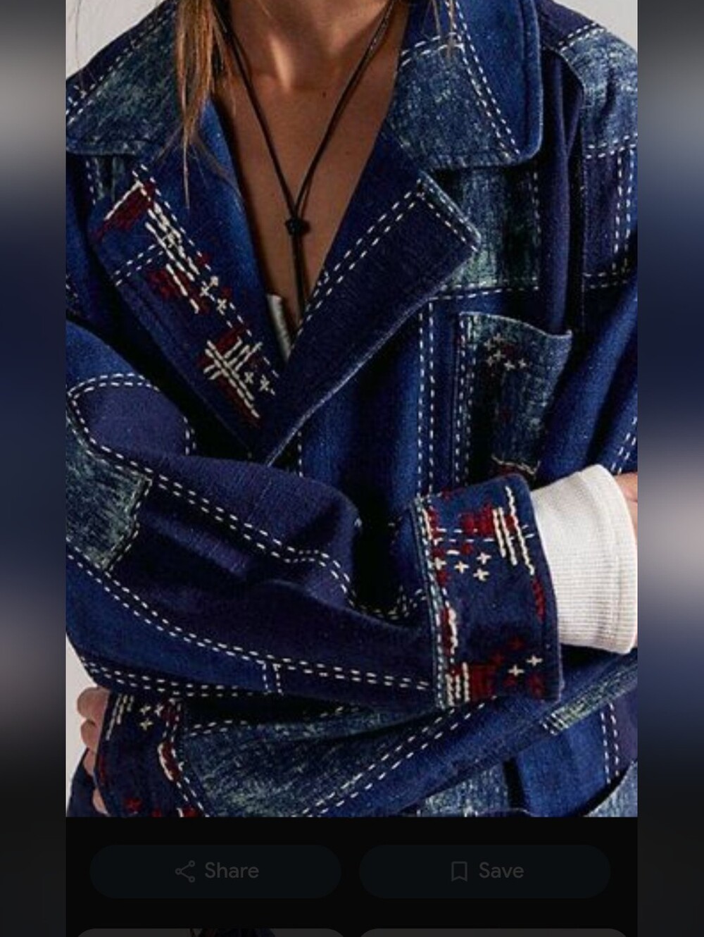 We The Free Indigo Patchwork Jacket with Red Embroidery